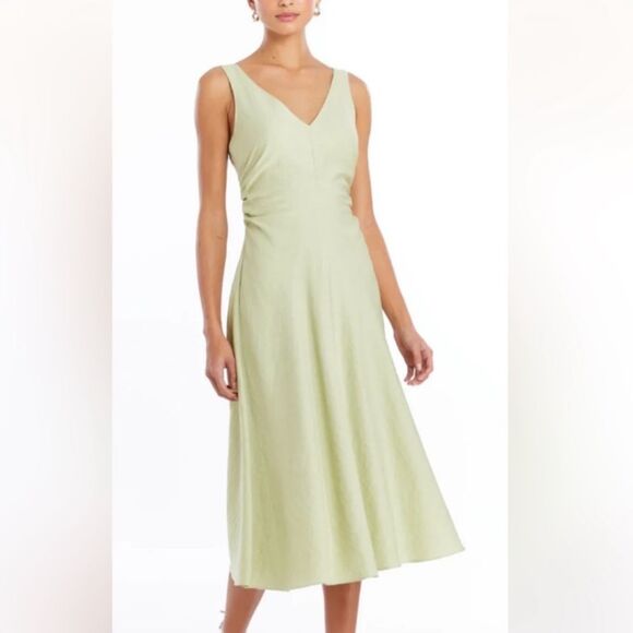AMANDA UPRICHARD Dress Linen Sabal Midi V Neck A-Line Sleeveless Green S - Picture 9 of 9